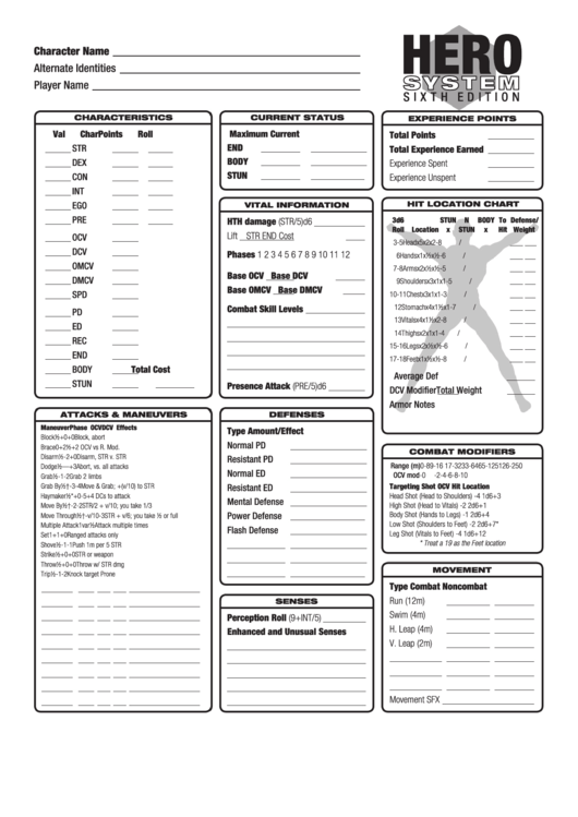 Hero system character sheet pdf